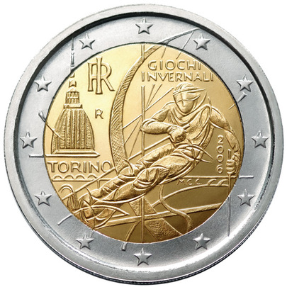 Itālijas piemiņas 2 eiro monētai veltītai 20. Ziemas Olimpiskam Spēlēm Turinā. 2006. gads