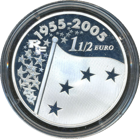 France 2005 - 1½ Euro Silver Coin - 50th Anniversary of European Flag