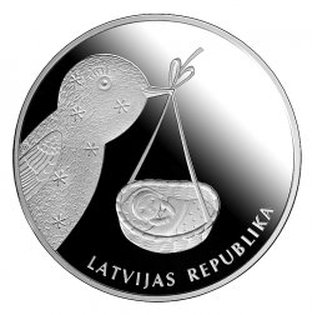 Latvijas sudraba 1 lats Šūpuļa monēta, 2013. gads, reverss