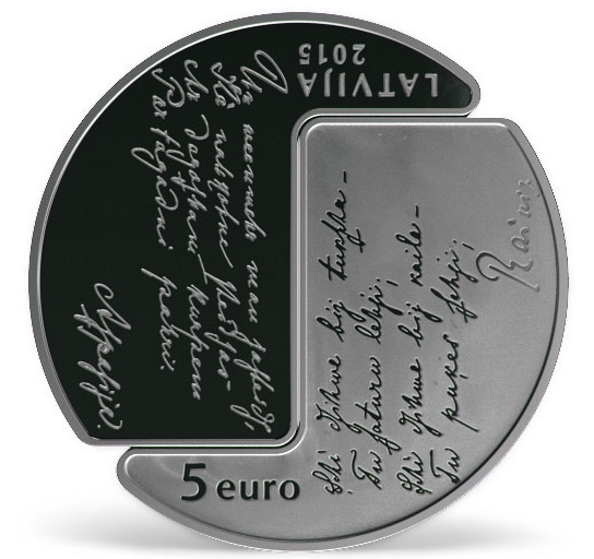 Latvija 5 euro Rainim un Aspazijai 150