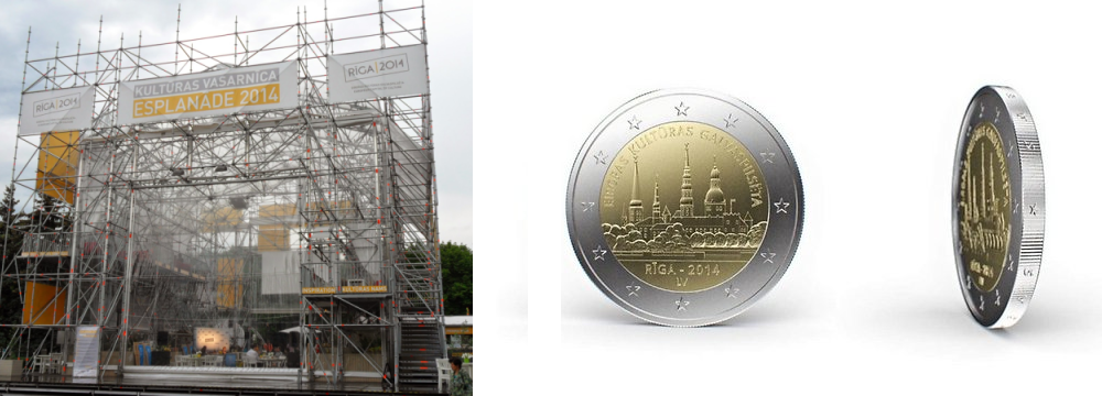 Latvijas īpašā dizaina 2 eiro monēta Rīga - Eiropas kultūras galvaspilsēta 2014