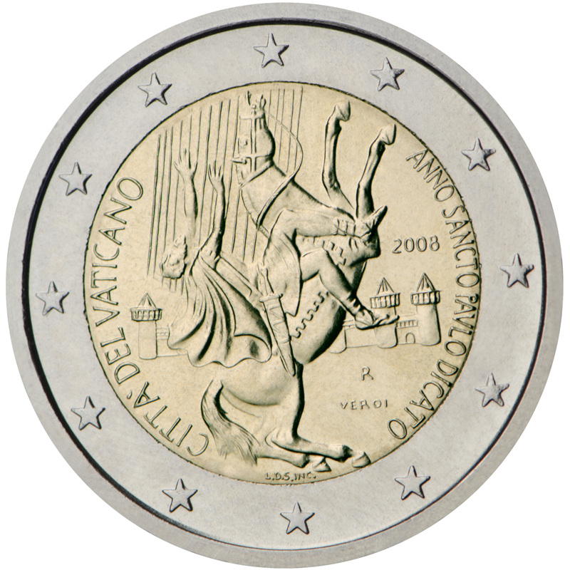 Vatikāna 2 eiro piemiņas monēta Sv. Pāvila gads – viņa 2000 gadu jubileja, 2008. gads