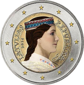 Krāsota Latvijas 2 eiro monēta 