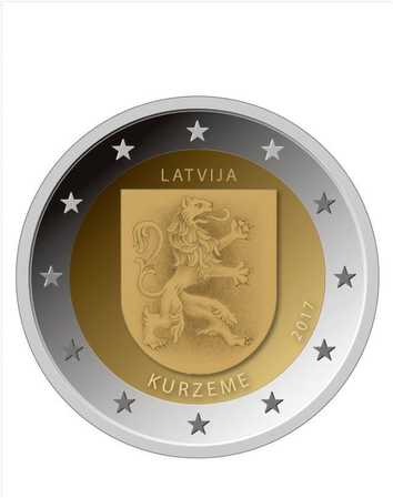 latvija 2 eiro monēta kurzeme 2016