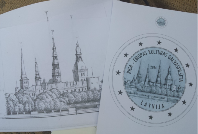 Latvijas naudas dizains - 2 eiro piemiņas monēta Rīga