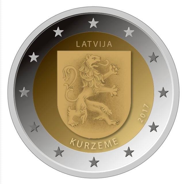 latvija 2 eiro monēta kurzeme 2017