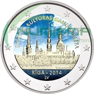 Krāsota Latvijas 2 eiro piemiņas monēta 