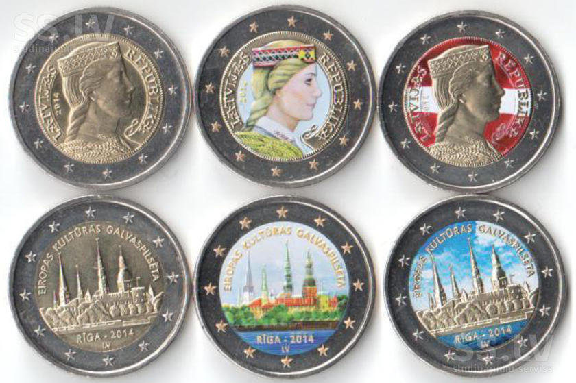 Krāsotas 2 eiro piemiņas monētas