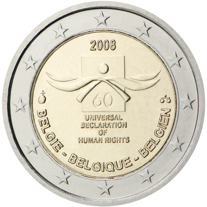 Beļģija 2 eiro piemiņas monēta Vispārējo cilvēktiesību deklarācijas 60. gadadiena, 2008. gads