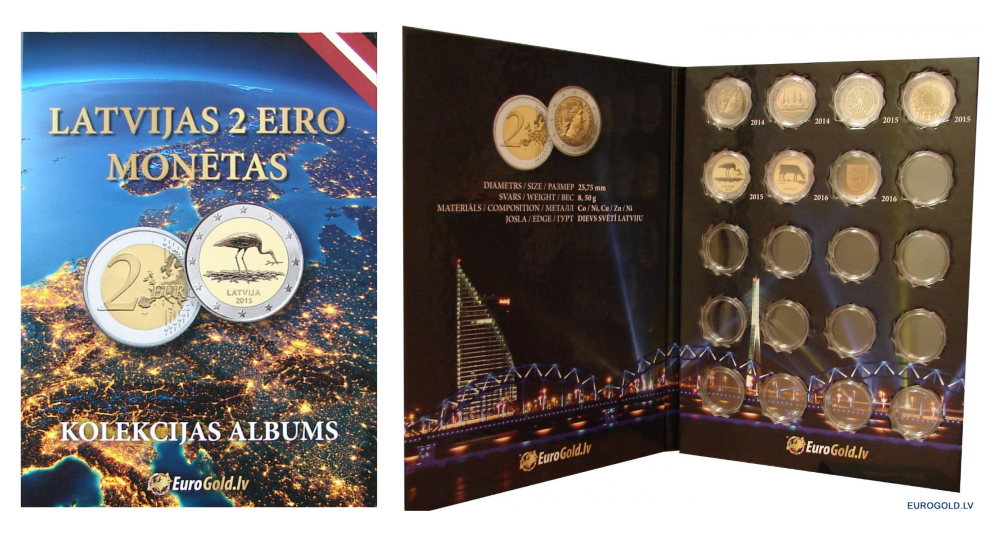 Latvijas 2 eiro piemiņas monētu albūms