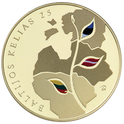 Lithuania silver 25 litai commemorative coin THE BALTIC WAY 25TH ANNIVERSARY, 2014 (reverss)