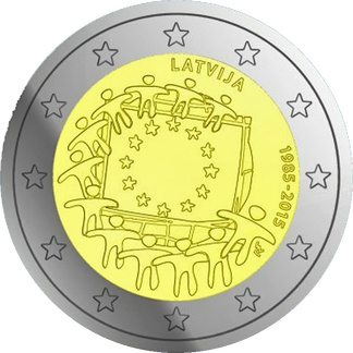 Latvia 2 euro coin  EU flag