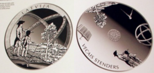 Latvijas 5 eiro monētas Vecais Stenders dizains