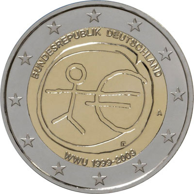 Piemiņas 2 eiro monēta atzīmējot Ekonomikas un monetārās savienības 10. gadadienu, 2009. gads