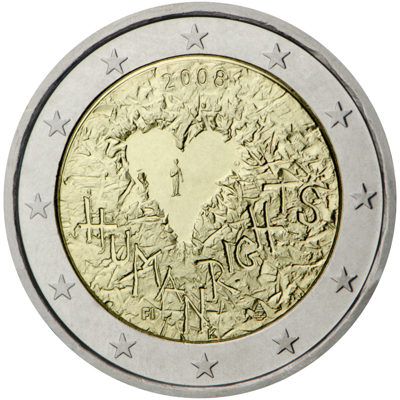 Somija 2 eiro piemiņas monēta Vispārējo cilvēktiesību deklarācijas 60. gadadiena, 2008. gads