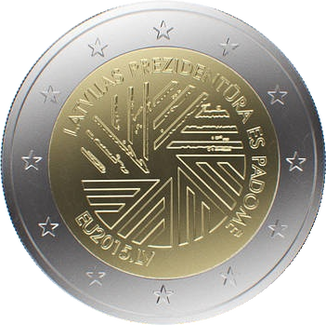 2 eiro piemiņas monēta Latvijas prezidentūra ES 2015