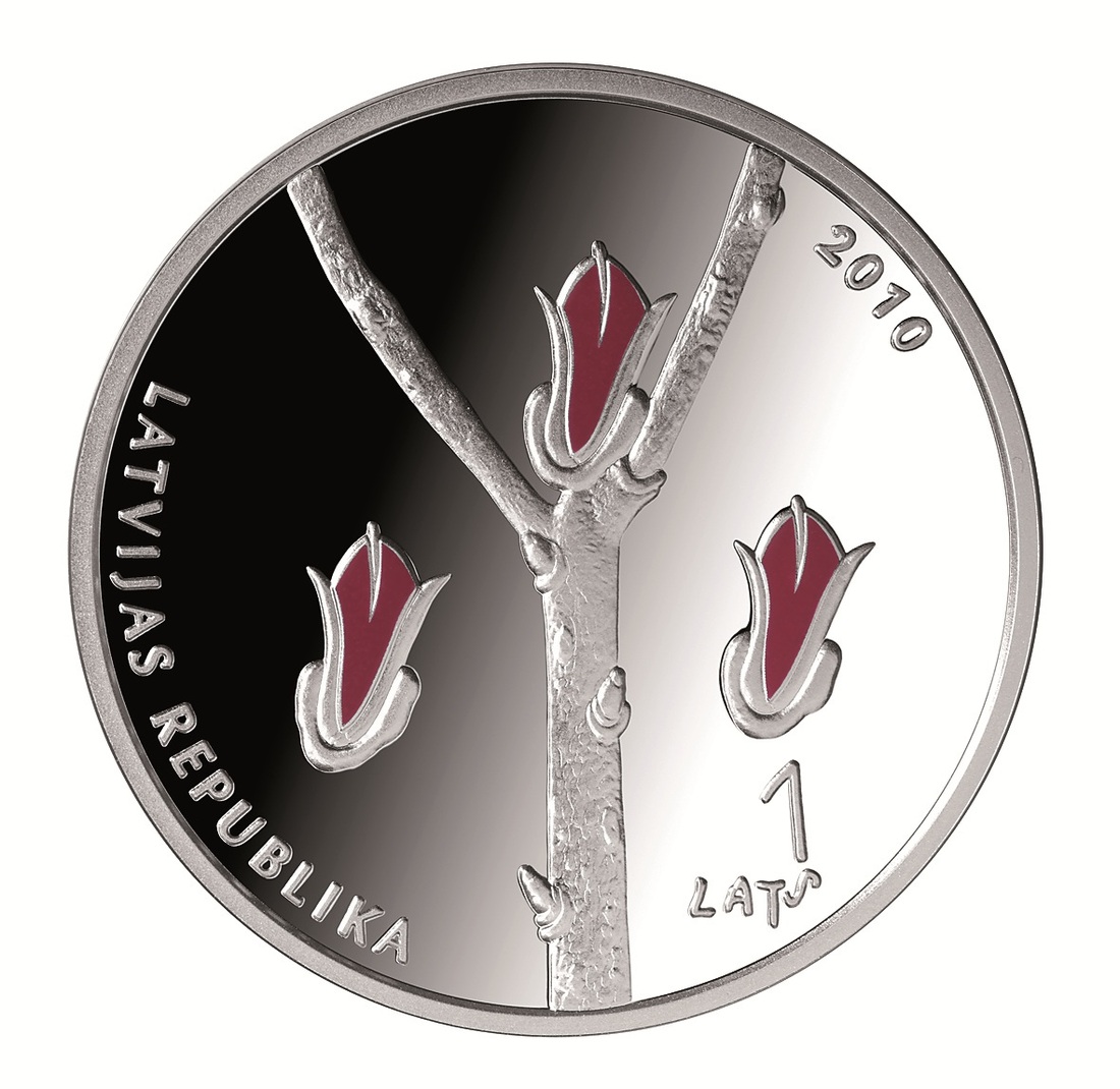 Latvijas sudraba 1 lats monēta Neatkarības deklarācija, 2010. gads