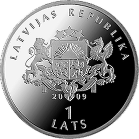 Latvijas sudraba 1 lats Cūcuņa, 2009. gads, averss