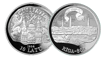 Latvijas 10 latu XVI gadsimta Rīgai veltīta jubilejas monēta. 1996. gads
