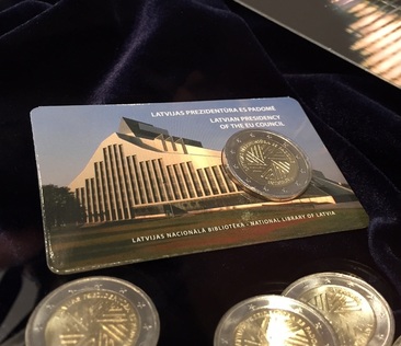 Latvijas 2 eiro piemiņas monēta Latvijas Prezidentūra ES Padomē 2015 blister BU