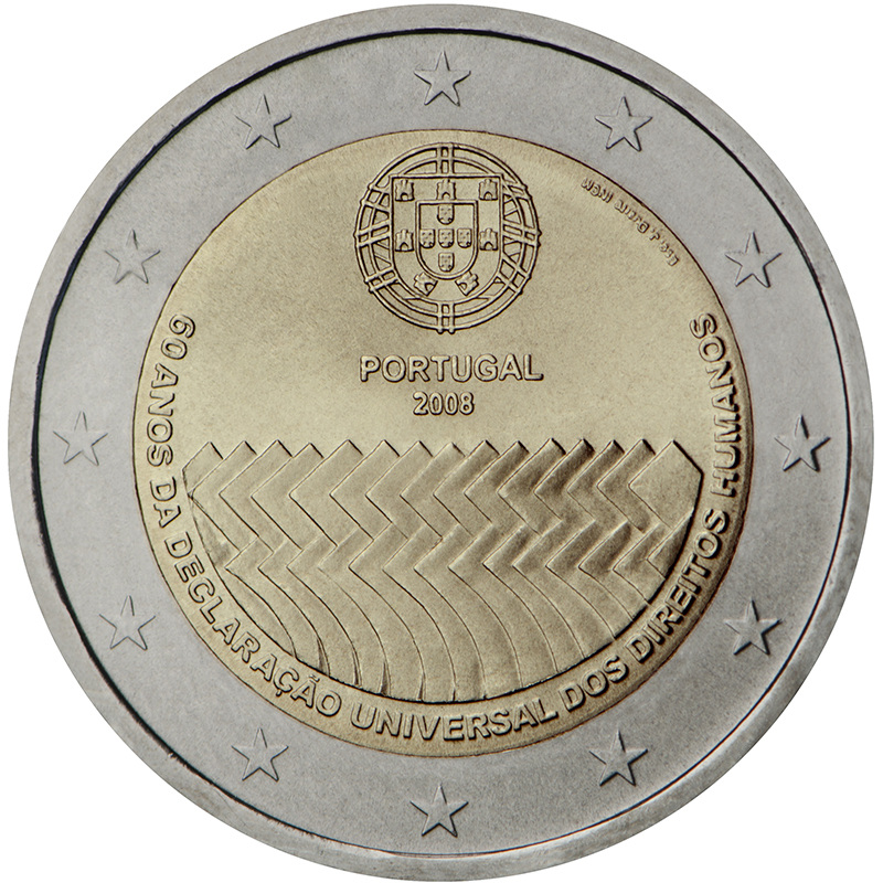 Portugāle 2 eiro piemiņas monēta Vispārējo cilvēktiesību deklarācijas 60. gadadiena, 2008. gads