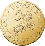 Grimaldi ģimenes zimogs uz Monaco eiro monētam