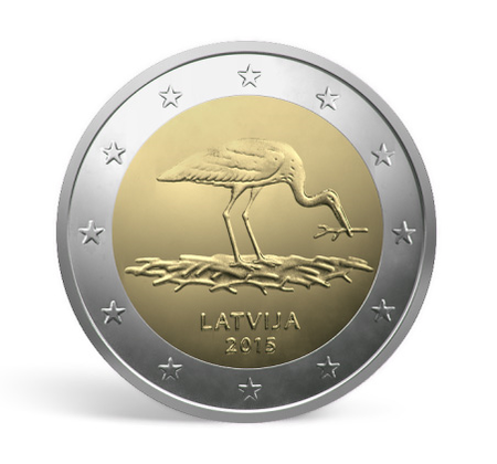 latvia 2 euro stork 2015