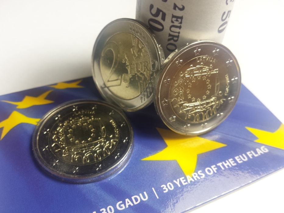 Latvija 2 eiro monēta ES karogam 30 BU