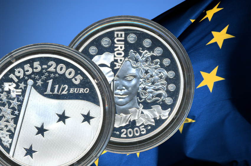 EU flag euro coin