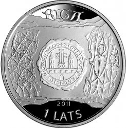 sudarba 1 lats monēta veltīta Rīgai, kā vienai no Hanzas pilsētam.