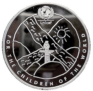 Latvijas sudraba 1 lats UNICEF For the Children of The World, 2000. gads, reverss