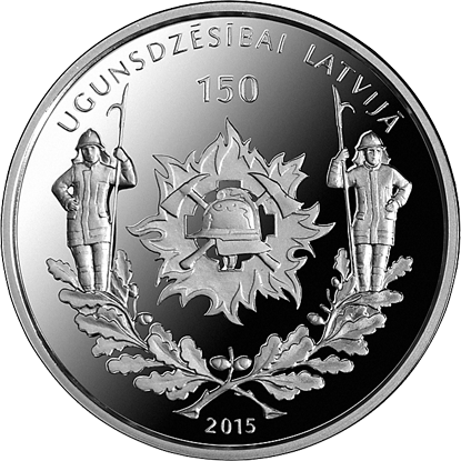 Monēta Ugunsdzēsībai Latvija 150, averss