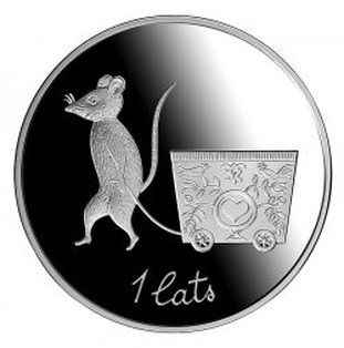 Latvijas sudraba 1 lats Šūpuļa monēta, 2013. gads, averss