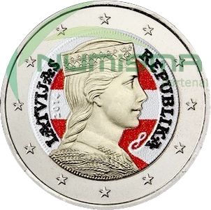 Krāsota Latvijas 2 eiro monēta 