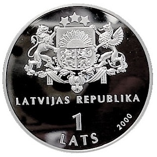 Latvijas sudraba 1 lats UNICEF For the Children of The World, 2000.gads, averss