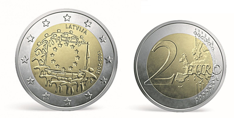 Latvijas 2 eiro ES karogs